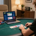 Intense gameplay showcasing IDN poker strategies on a laptop during a home gaming session