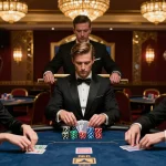 Players strategizing around a high-stakes poker table highlighting SC88 chips and cards for an intense gaming moment