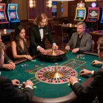 Players enjoying a thrilling roulette game at MM88 casino as dealer spins the wheel.