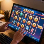 Engaging in thrilling Slot x500 gameplay on a cozy home gaming setup.