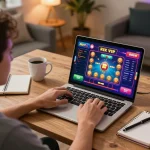 Enjoying rik vip online casino gameplay on a cozy home desk setting