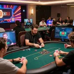 Players engaged in an exciting online game at 3BET, showcasing strategic poker gameplay in a vibrant setting.