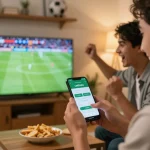 Cakhiatv app enhancing sports betting experience amidst friends during live football match.