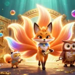 Engage with GO8 as the nine-tailed fox spirit and owl sage celebrate winning strategies in a vibrant casino.
