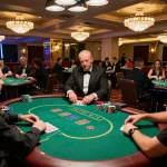 Players enjoying a high-stakes poker game at a vibrant casino floor featuring 11-hd streaming content.