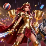 Bong da lu showcases thrilling sports betting action with dynamic sports elements and a warrior queen character.