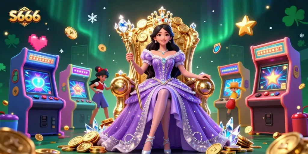 S666 enhances your gameplay with a magical casino atmosphere featuring a glamorous princess and dynamic gaming elements.