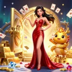 Experience thrilling gambling with kto in a vibrant casino scene featuring a glamorous lady and golden treasures.