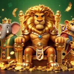 Experience the excitement of mpo777 login with this vibrant casino-themed illustration featuring a lion king and more.