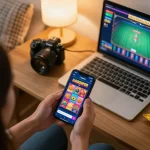 Engaging gameplay experience with LGOSUPER mobile slots app, modern home environment.