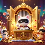 Engage with situs toto in a vibrant casino scene featuring iconic characters and dazzling treasures.