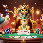 8Live captivates players with vibrant 3D casino illustration showcasing pharaoh cat and poker setup.