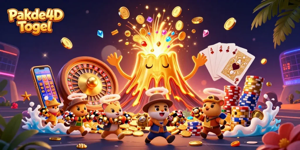 Experience gaming excitement with Pakde4D Togel, featuring a golden volcano and treasure-filled adventures.