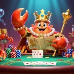 Engage with mix parlay bets alongside a royal golden crab emperor in a vibrant casino scene.