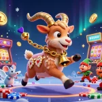 Engage in thrilling slot maxwin excitement with a lively animated casino scene filled with colorful game elements.