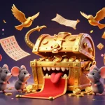Agen Bola Resmi Bola88 showcases a vibrant gambling scene with animated casino elements, enticing players to engage and win.