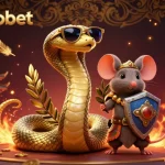 Experience thrilling bets with agen sbobet in a vibrant sports betting arena featuring Medusa and a warrior.