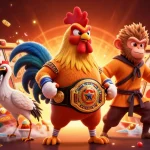 Experience thrilling slots at bet88 with a vibrant, animated illustration of casino characters.
