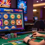 Engaged player at the computer exploring credit card casinos with vibrant slot games and poker chips.