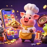 Enjoy thrilling gameplay at TA88 with a lively chef pig serving gold coins and casino games.