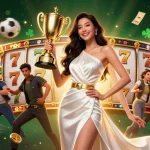 Win big with slot depo 10k in this vibrant 3D illustration showcasing dynamic slot game elements and victory.