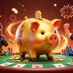 Experience thrilling moments in credit card casinos with a sumo wrestler and ninja at a poker table.