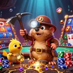 Spin the reels of exciting slot online games as a treasure hunter mole discovers wealth in vibrant casino graphics.