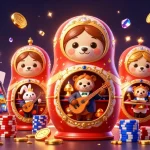 Slot gacor menghadirkan ilustrasi kasino 3D penuh warna dengan tema beruang dan koin emas.