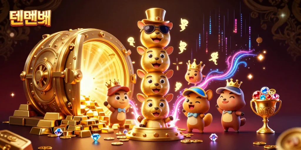 Experience the excitement of 텐텐벳 with vibrant 3D illustrations featuring fun casino elements.