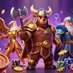 Engage with thrilling scenes at 1x bet featuring Viking bear and Valkyrie eagle amid casino excitement.