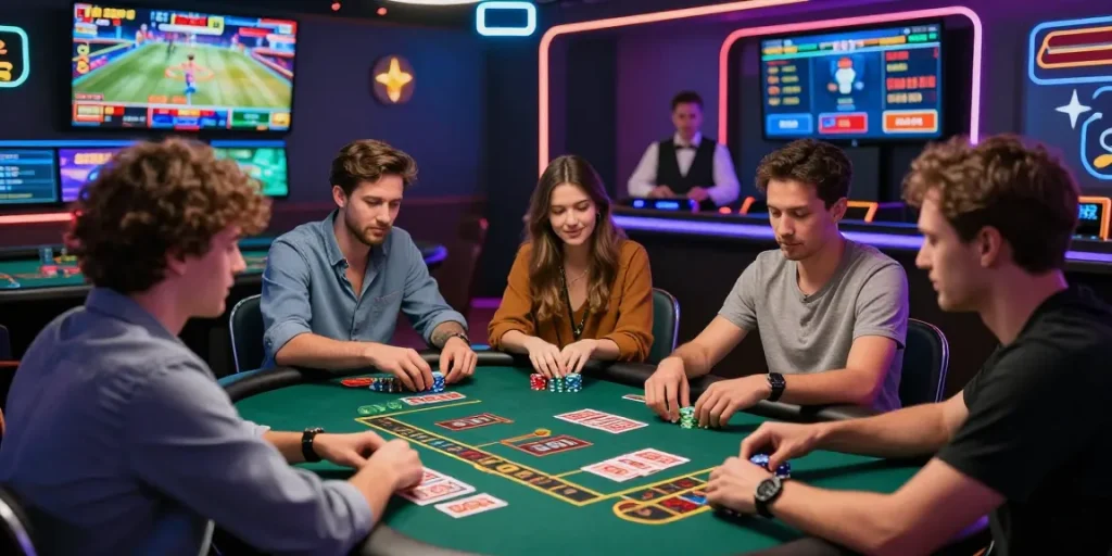 Players enjoying grandbetting live casino games in an energetic online betting environment.