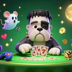 Engage in thrilling online casinos with a Frankenstein bulldog dealer, ghost mouse, and a golden full moon.