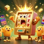 Engage with the thrilling world of slot depo 5k, as vibrant slot machines celebrate a jackpot amidst a colorful casino atmosphere.