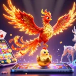 Experience thrilling wins at luongson with vibrant gaming elements amid a mythical landscape.