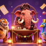 Experience the excitement at Luckera casino with a vibrant 3D illustration featuring a woolly mammoth bouncer, saber-tooth tiger guest, and dodo doorman.