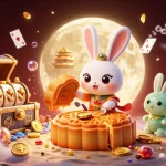 Pandawin login reveals a thrilling gaming scene with moon rabbit, mooncakes, and casino elements.
