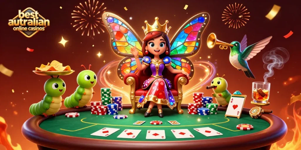 Experience the thrill at the best australian online casinos with colorful gaming characters and vivid casino elements.